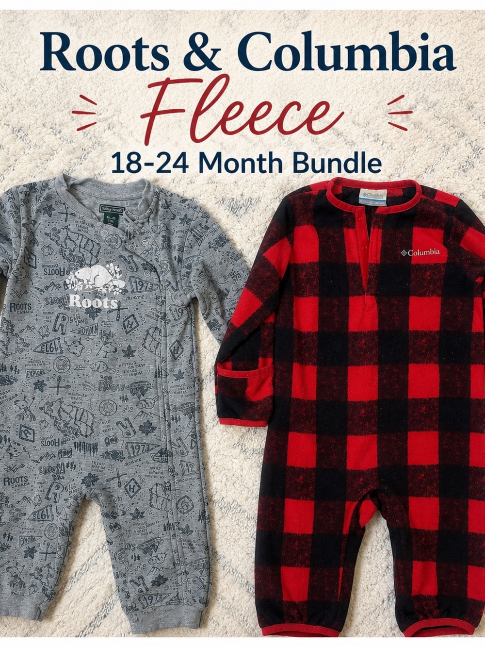 Roots & Columbia Bundle of 18-24 Months One Piece Fleece Suits